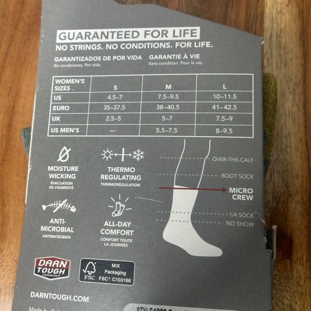 NWT Darn Tough Hiker Micro Crew Cushion Socks Size Medium (Sage) - Picture 9 of 11